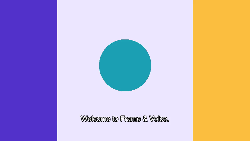 Inspected frame from the actual captioned export, reading Welcome to Frame & Voice.